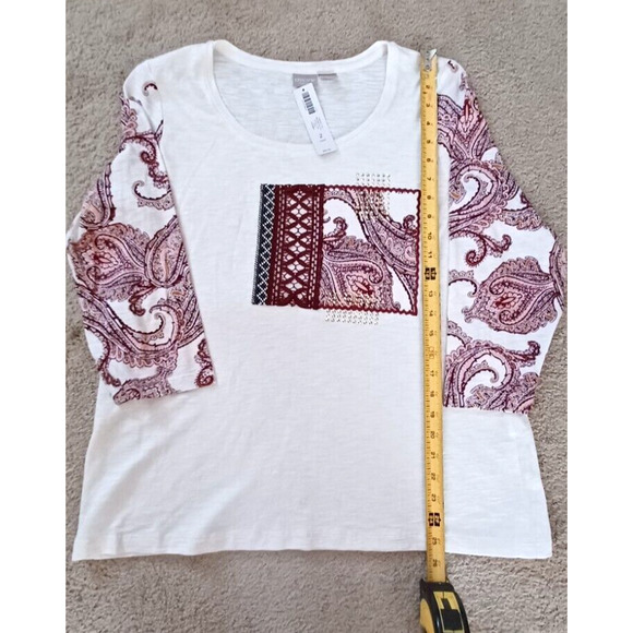 Chico's Zenergy Size 2 Top Shirt Round Neck 3/4 Sleeve Embellished Front Red NWT - Picture 6 of 6